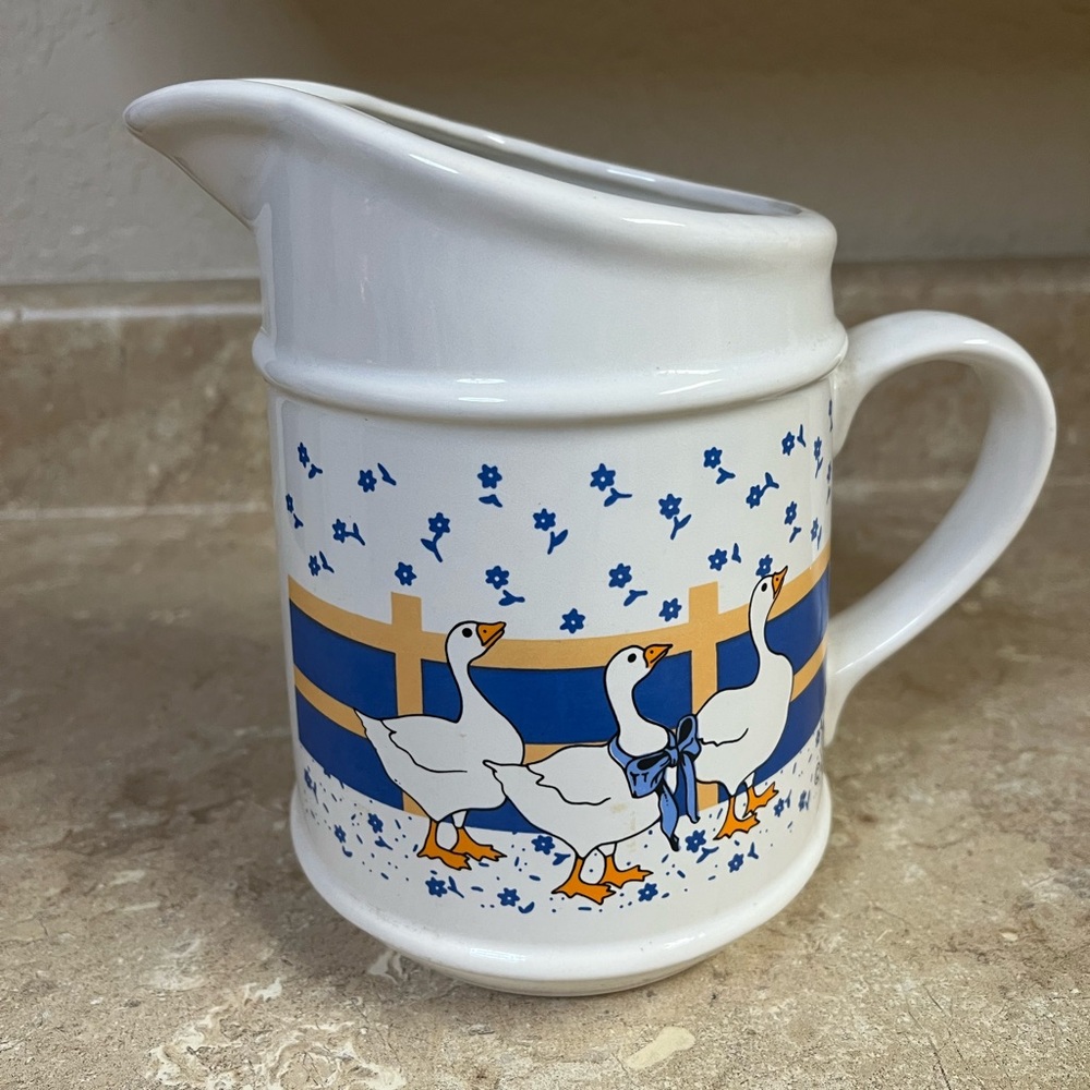 Blue & White Goose Ceramic Creamer Pitcher